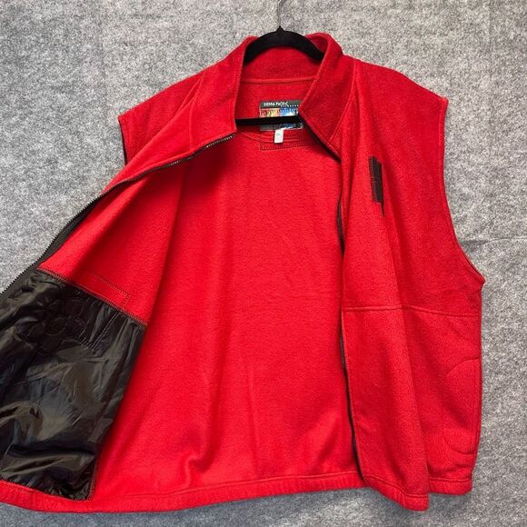 SIERRA PACIFIC Fleece Vest Women's Size 2XL Red Mock Neck Zip Up Plaid Patches - Picture 7 of 16